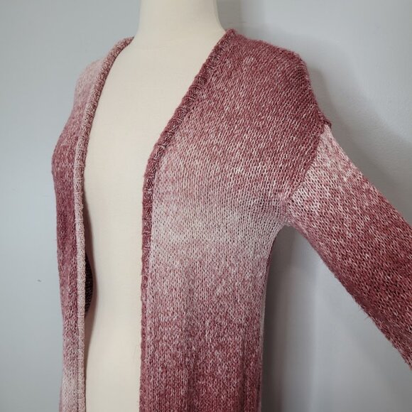 Sun & Shadow Longline Knit Pink Long Sleeve Ombre Open Front Cardigan Sweater - Picture 6 of 11
